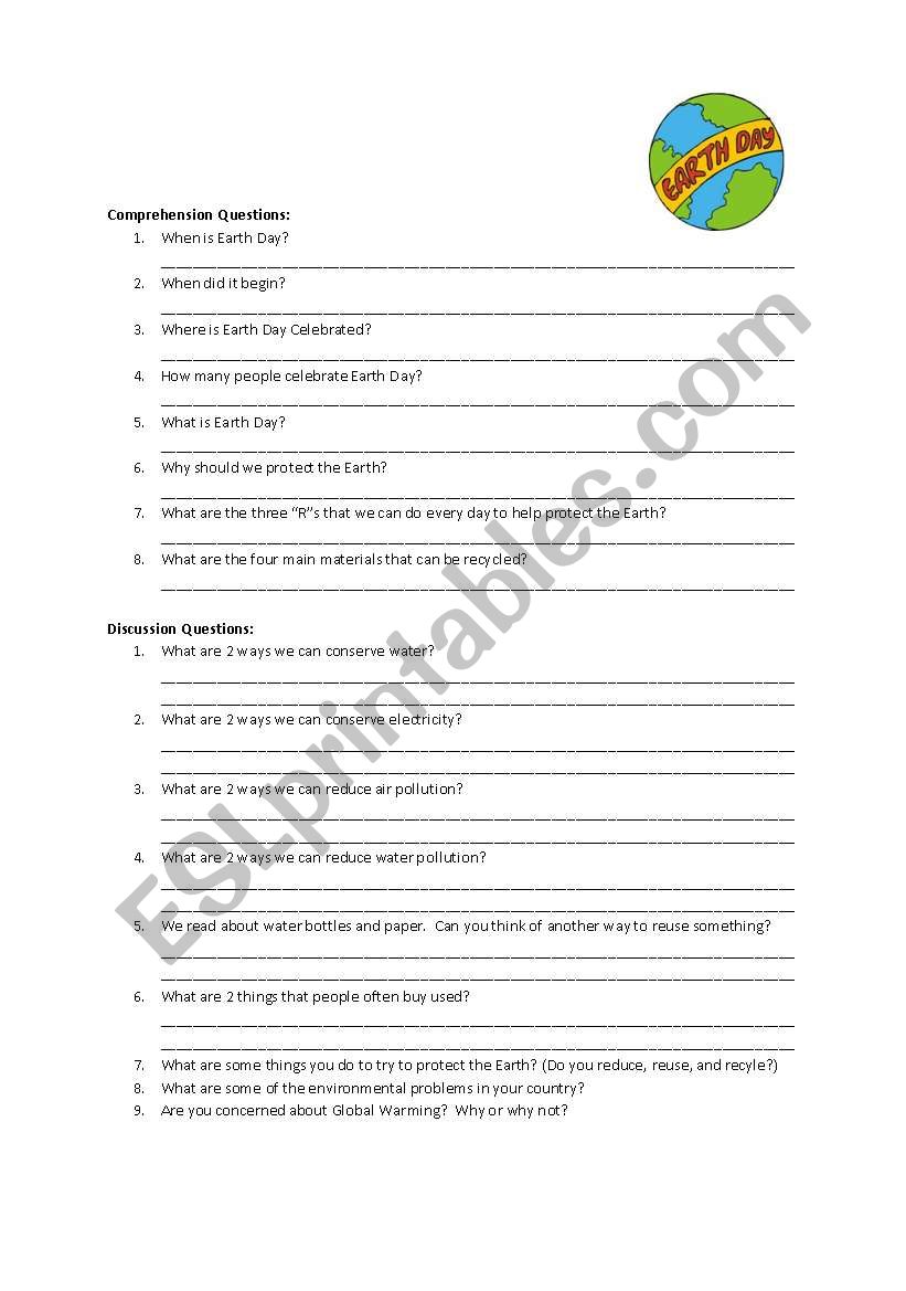 Earth Day Information and Worksheet [PAGE 2]